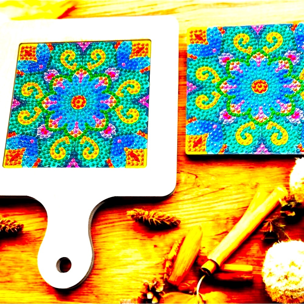 Trivet & Coaster Set/2 Hand Crafted Sealed Diamond Art NWT
